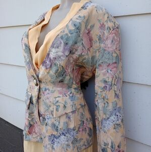 Vintage Peach Floral Skirt Suit